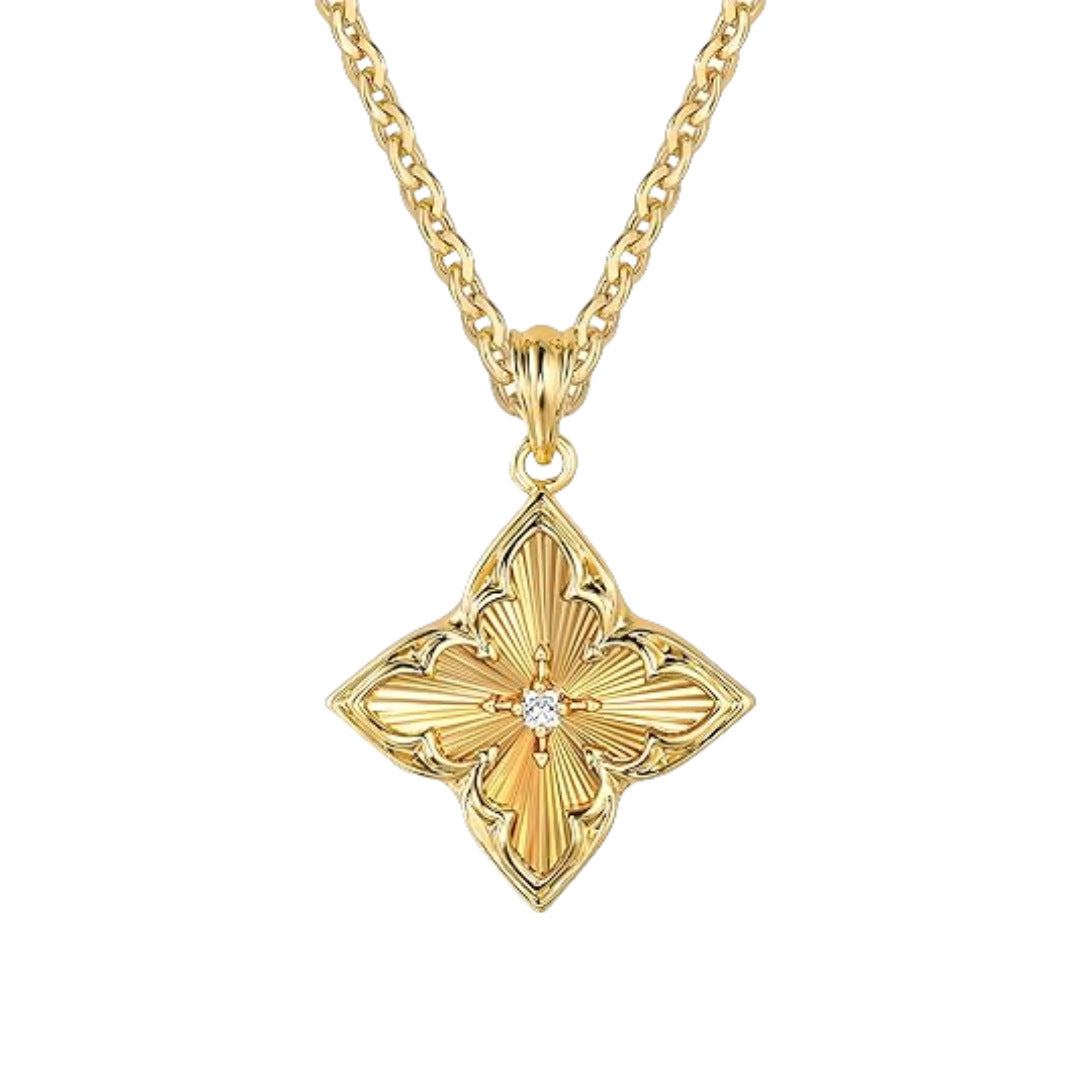 14k Gold-plated Zircon Pendant Necklace With A Clavicle Chain