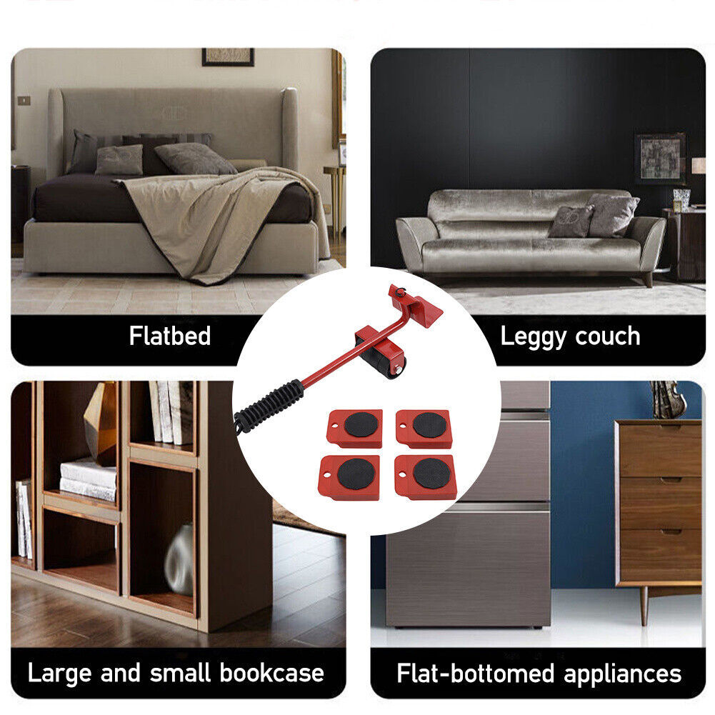 5 PCS Heavy Duty Furniture Shifter Lifter Set Wheel Moving Removal Slider Moving